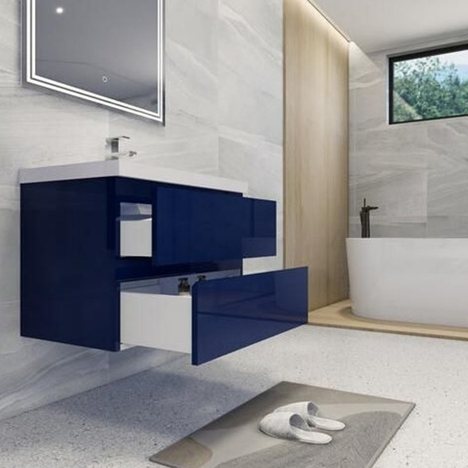 Boho Elegance 30&quot; High Gloss Night Blue Wall-Mounted Vanity With Single Reinforced White Acrylic Sink