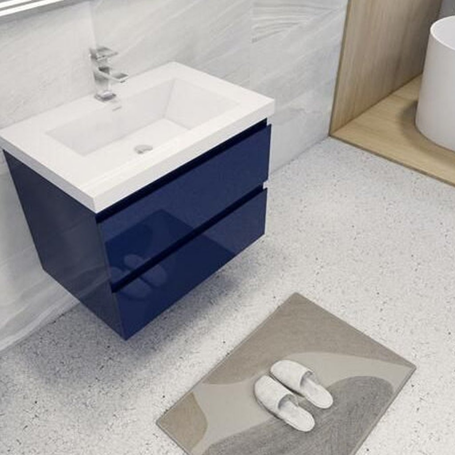 Boho Elegance 30&quot; High Gloss Night Blue Wall-Mounted Vanity With Single Reinforced White Acrylic Sink