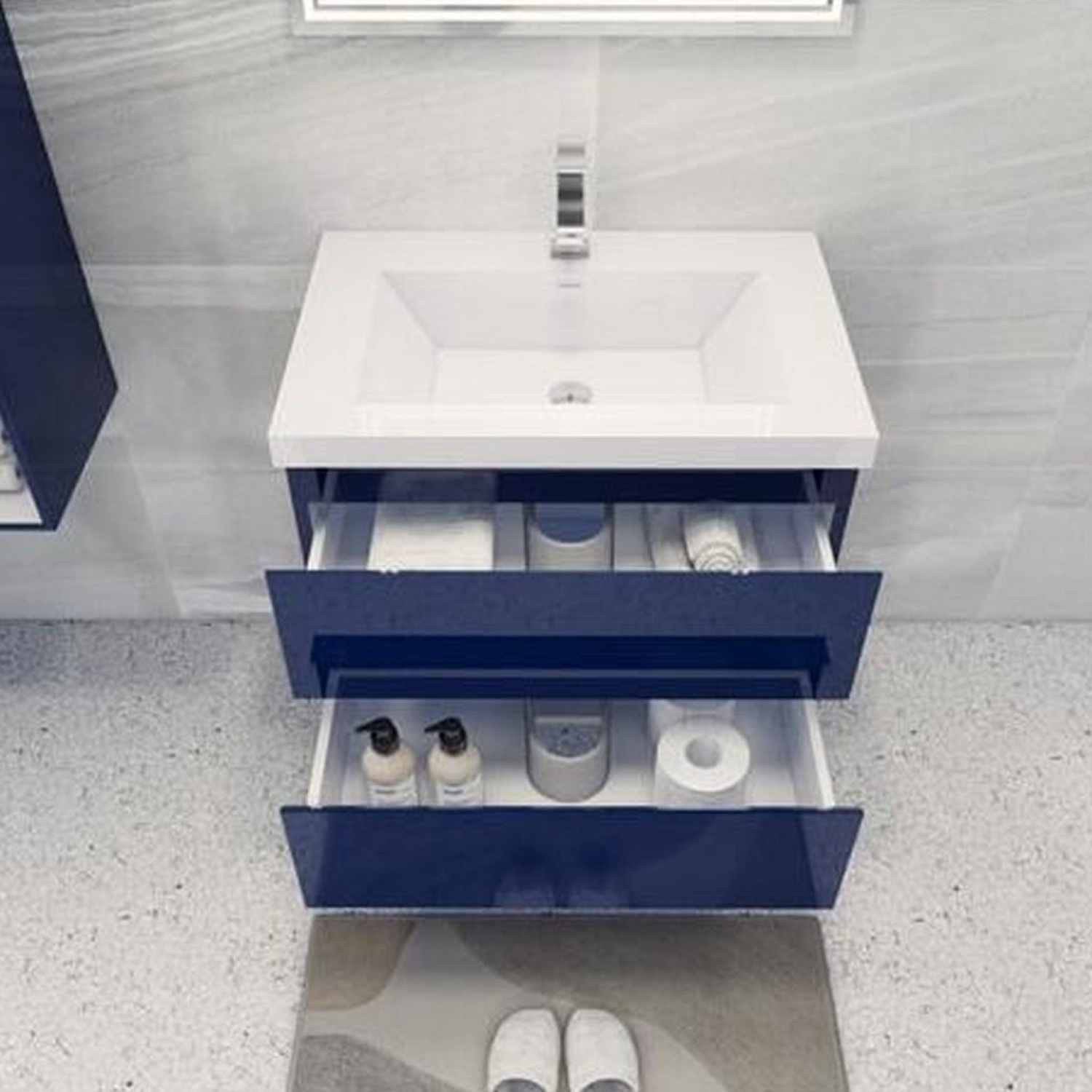 Boho Elegance 30&quot; High Gloss Night Blue Wall-Mounted Vanity With Single Reinforced White Acrylic Sink