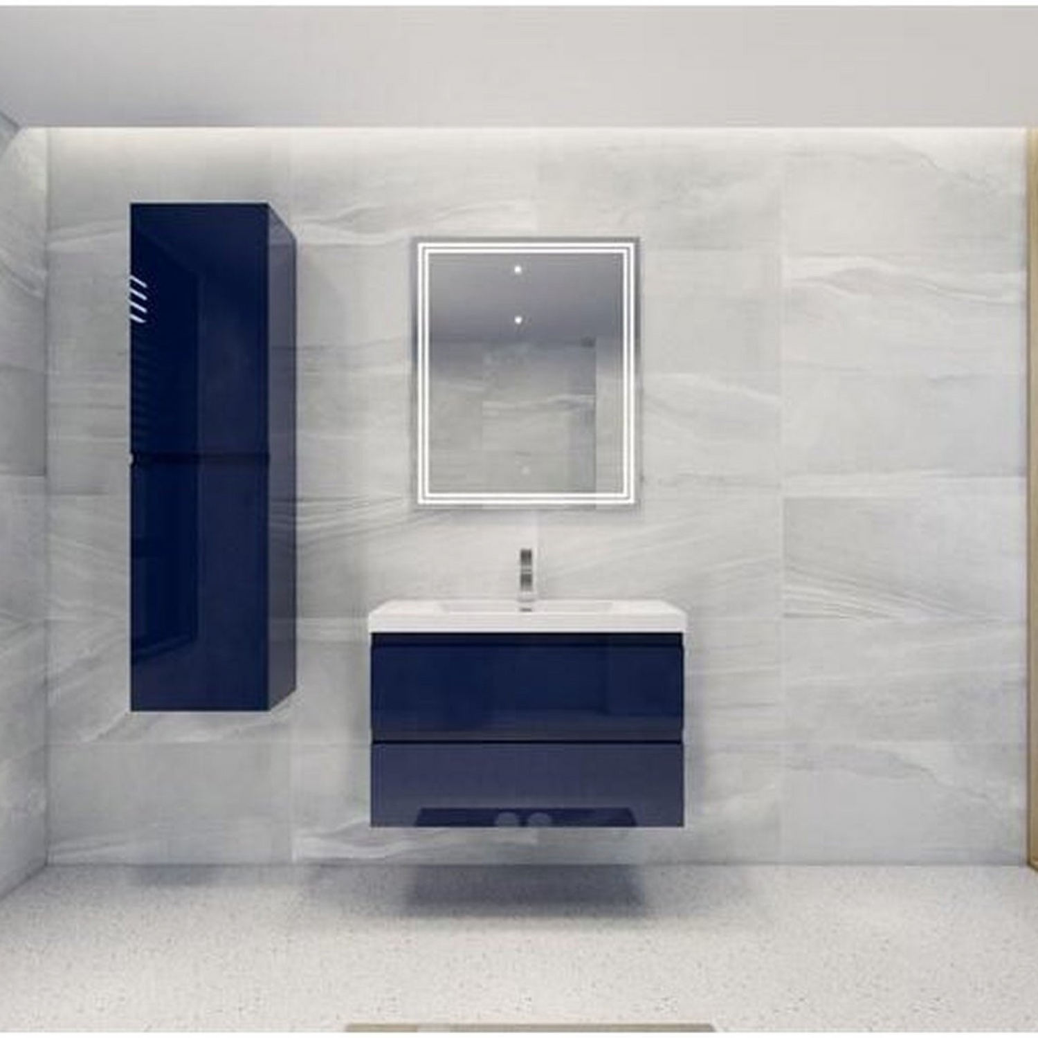 Boho Elegance 36&quot; High Gloss Night Blue Wall-Mounted Vanity With Single Reinforced White Acrylic Sink