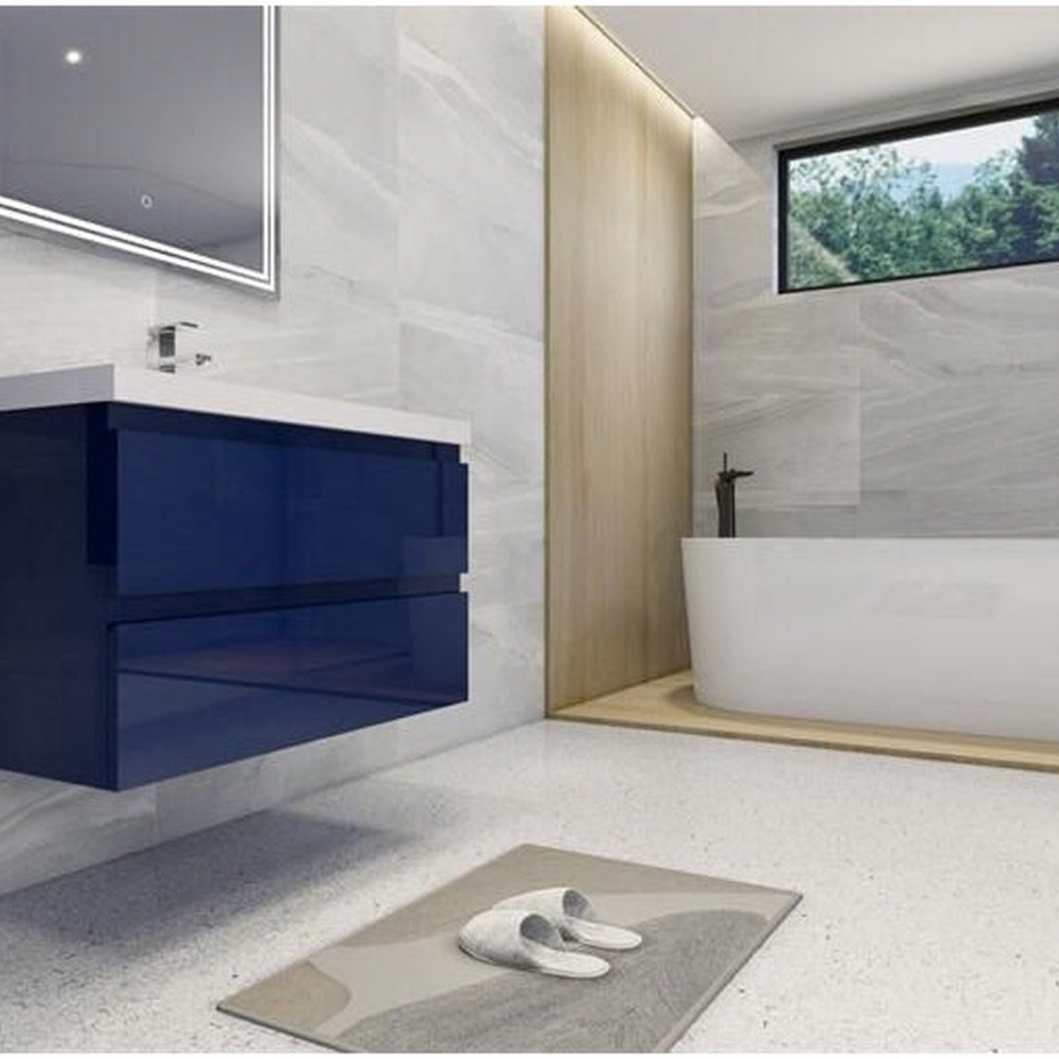 Boho Elegance 36&quot; High Gloss Night Blue Wall-Mounted Vanity With Single Reinforced White Acrylic Sink