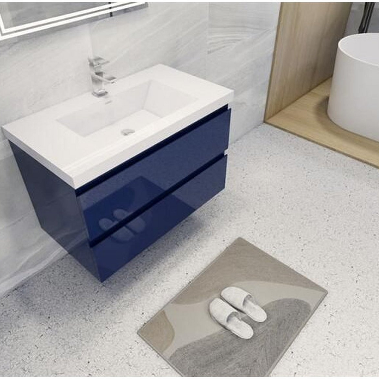 Boho Elegance 36&quot; High Gloss Night Blue Wall-Mounted Vanity With Single Reinforced White Acrylic Sink