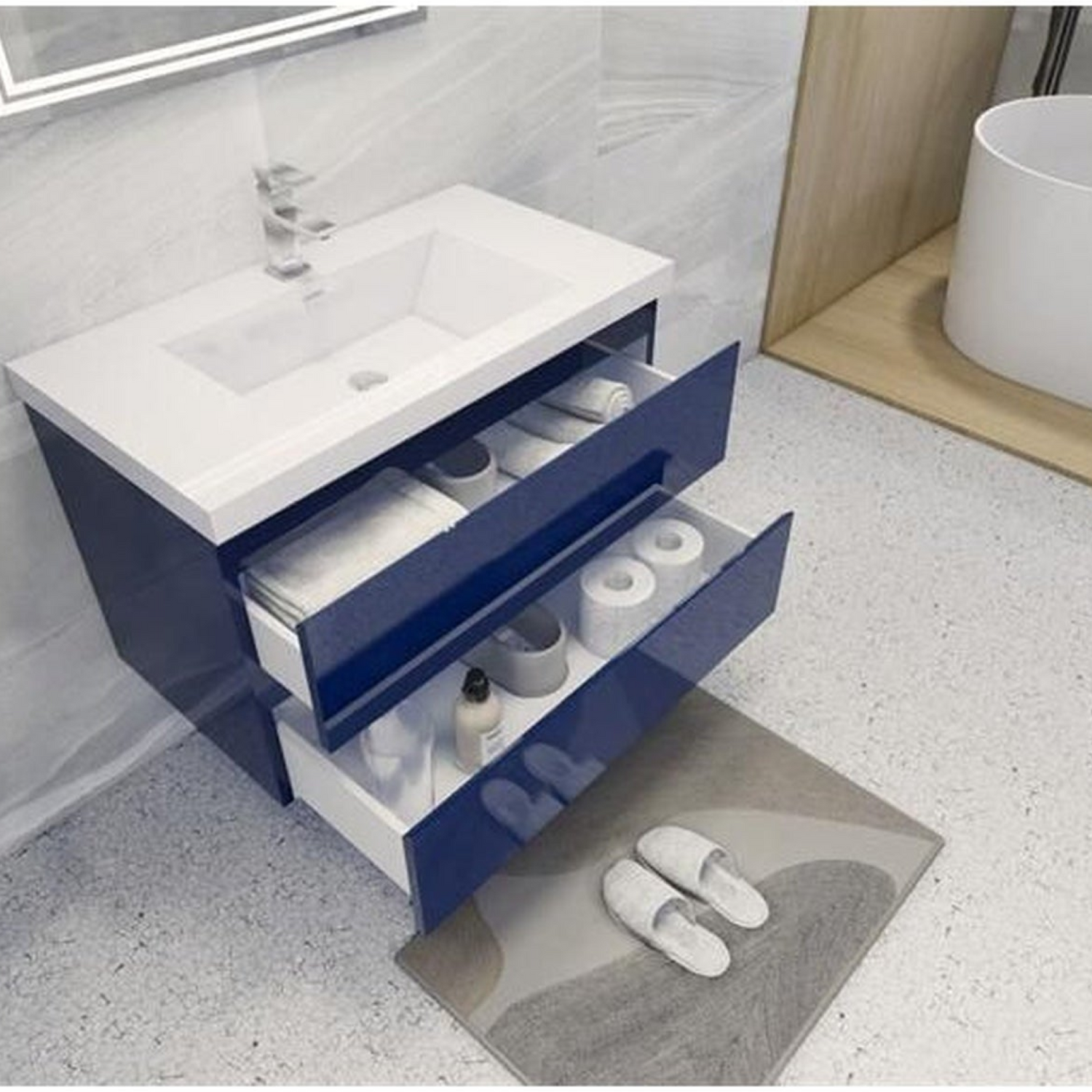 Boho Elegance 36&quot; High Gloss Night Blue Wall-Mounted Vanity With Single Reinforced White Acrylic Sink