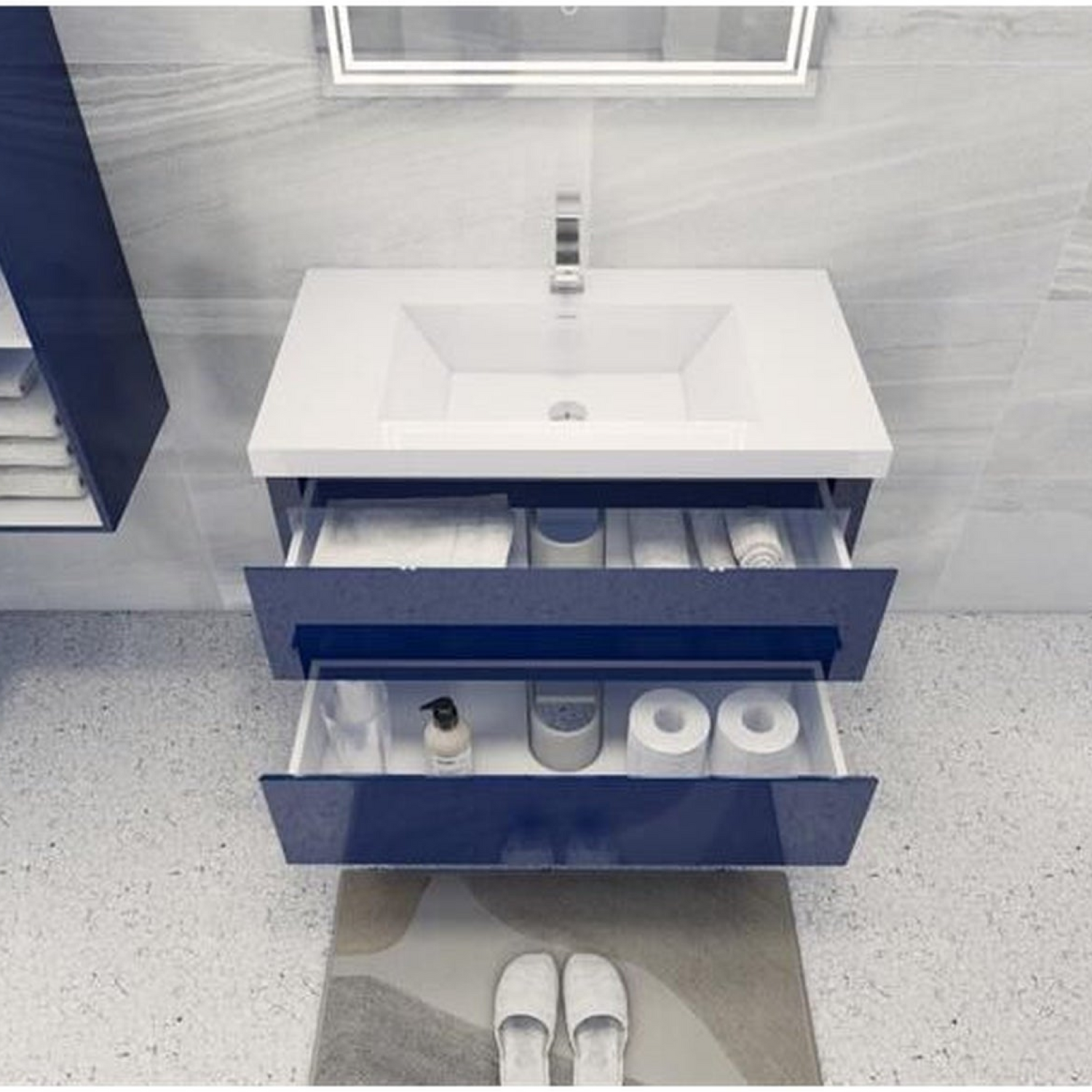 Boho Elegance 36&quot; High Gloss Night Blue Wall-Mounted Vanity With Single Reinforced White Acrylic Sink