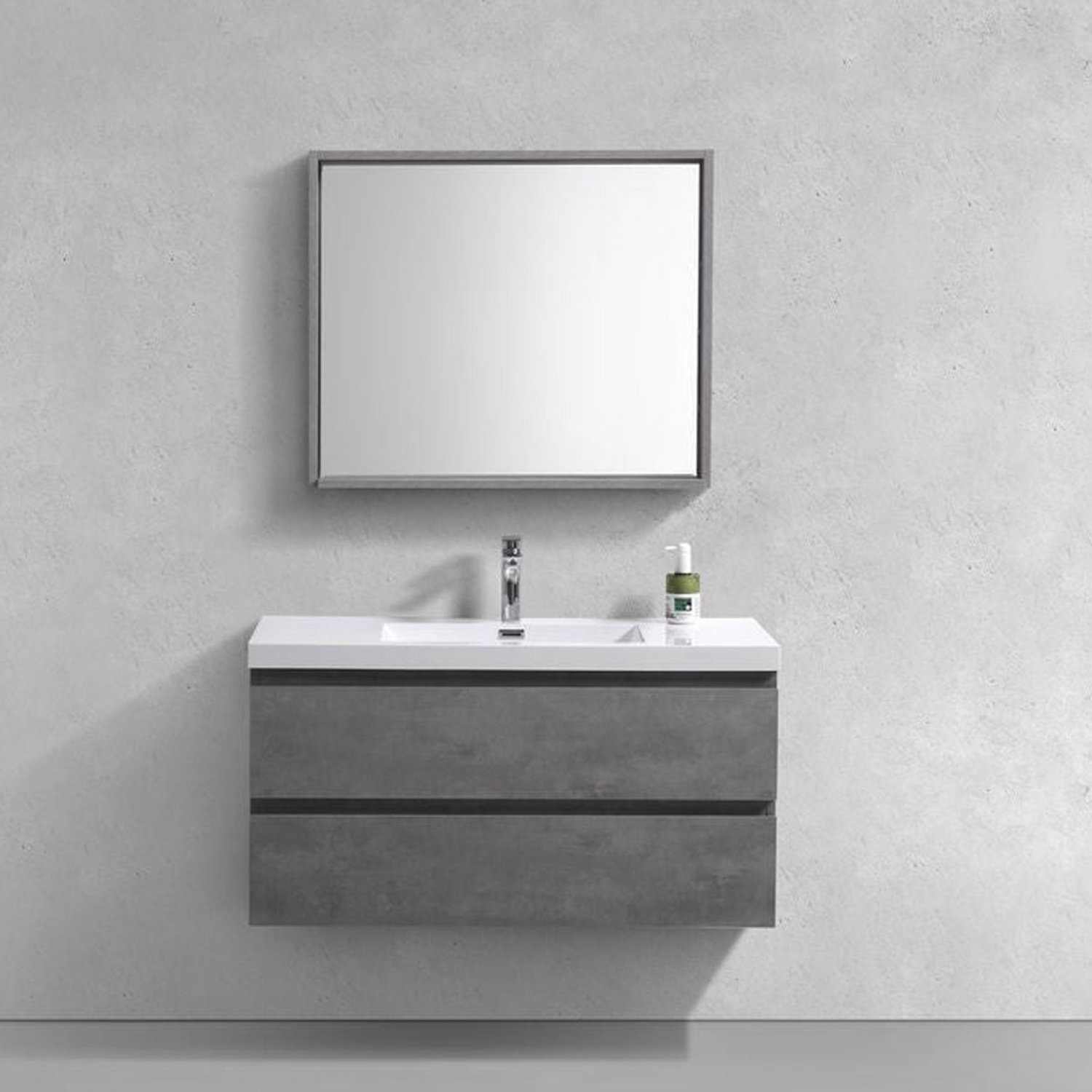 Boho Elegance 42&quot; Cement Gray Wall-Mounted Vanity With Single Reinforced White Acrylic Sink