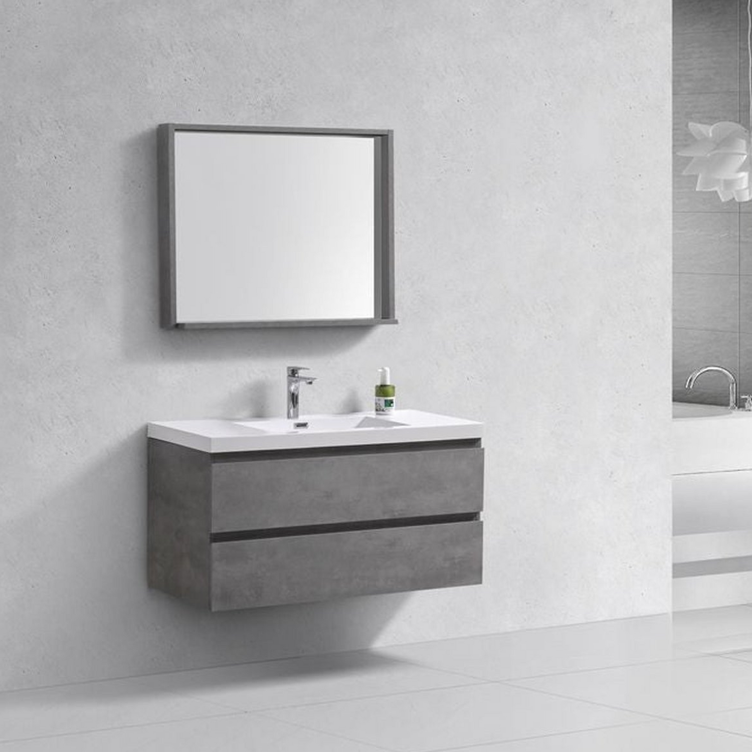 Boho Elegance 42&quot; Cement Gray Wall-Mounted Vanity With Single Reinforced White Acrylic Sink
