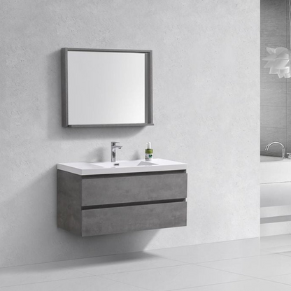 Boho Elegance 42&quot; Cement Gray Wall-Mounted Vanity With Single Reinforced White Acrylic Sink