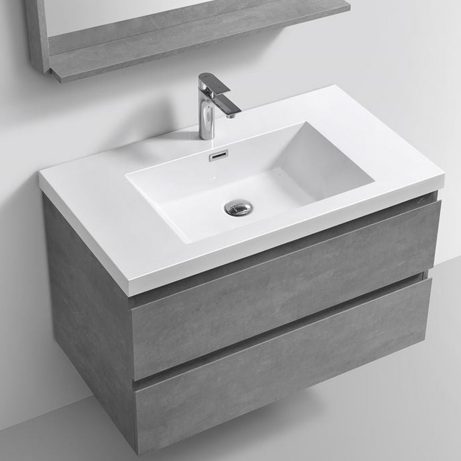 Boho Elegance 42&quot; Cement Gray Wall-Mounted Vanity With Single Reinforced White Acrylic Sink