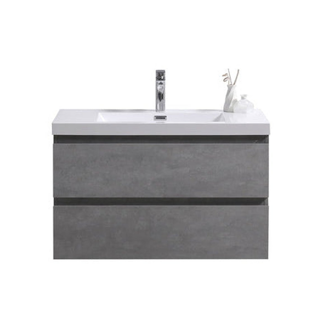 Boho Elegance 36&quot; Cement Gray Wall-Mounted Vanity With Single Reinforced White Acrylic Sink
