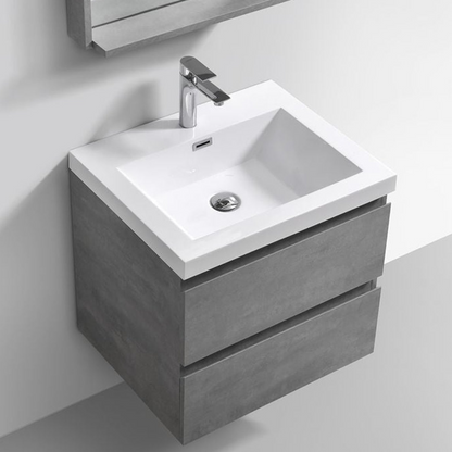 Boho Elegance 36&quot; Cement Gray Wall-Mounted Vanity With Single Reinforced White Acrylic Sink