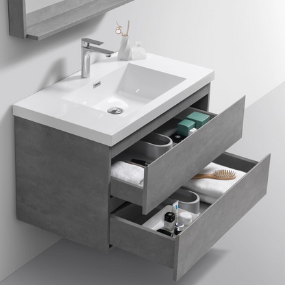 Boho Elegance 36&quot; Cement Gray Wall-Mounted Vanity With Single Reinforced White Acrylic Sink