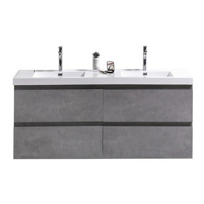 Boho Elegance 48&quot; Cement Gray Wall-Mounted Vanity With Double Reinforced White Acrylic Sinks