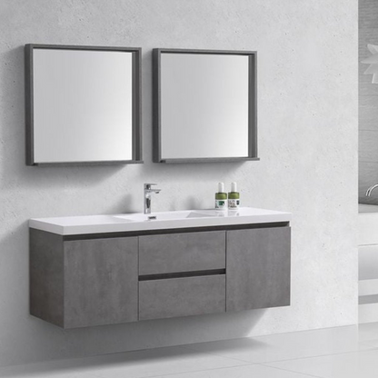 Boho Elegance 60&quot; Cement Gray Wall Mounted Vanity With Single Reinforced White Acrylic Sink