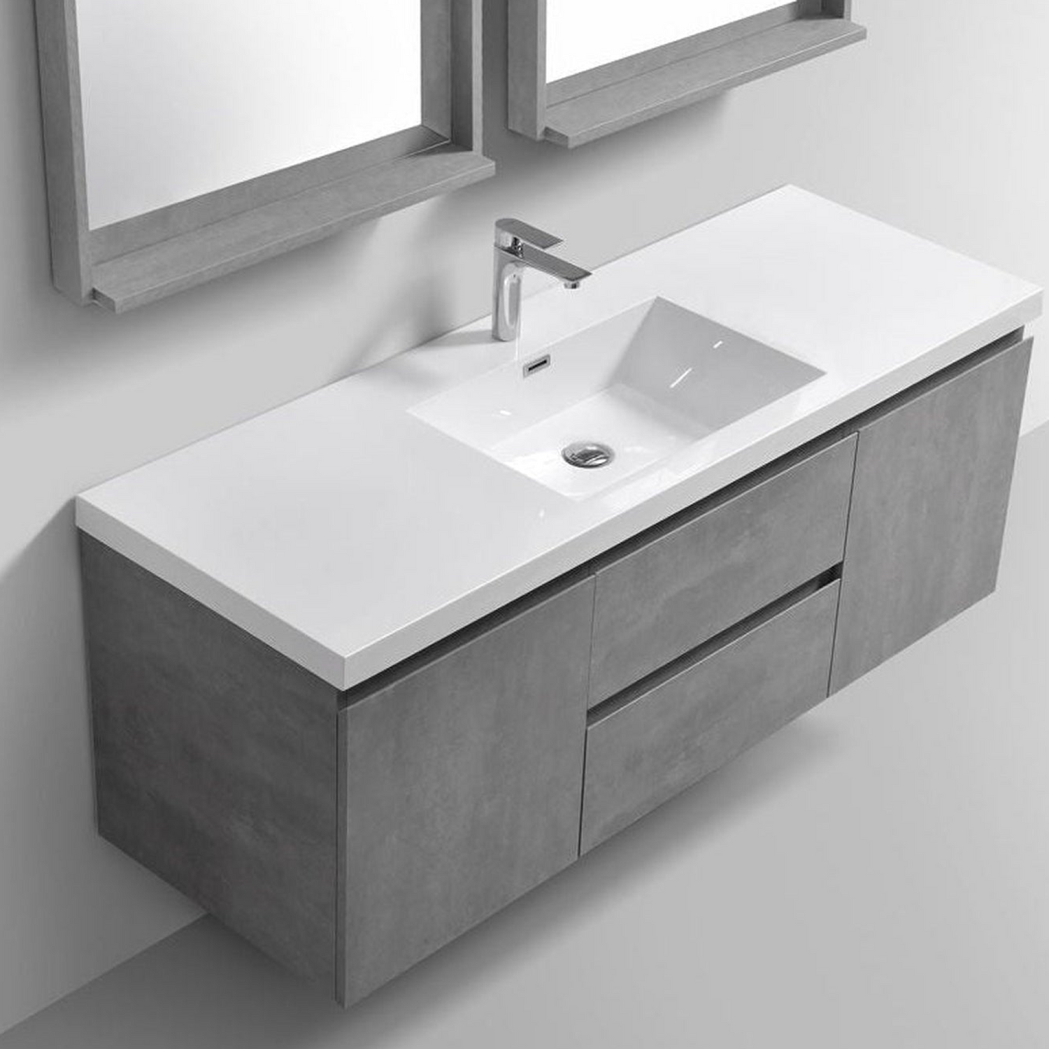 Boho Elegance 60&quot; Cement Gray Wall Mounted Vanity With Single Reinforced White Acrylic Sink