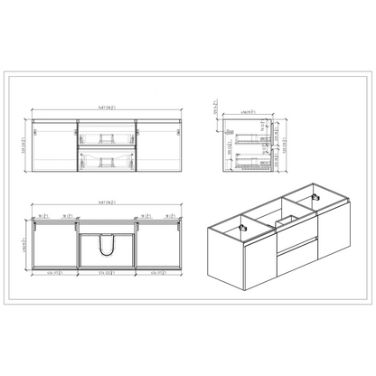 Boho Elegance 60&quot; Cement Gray Wall Mounted Vanity With Single Reinforced White Acrylic Sink