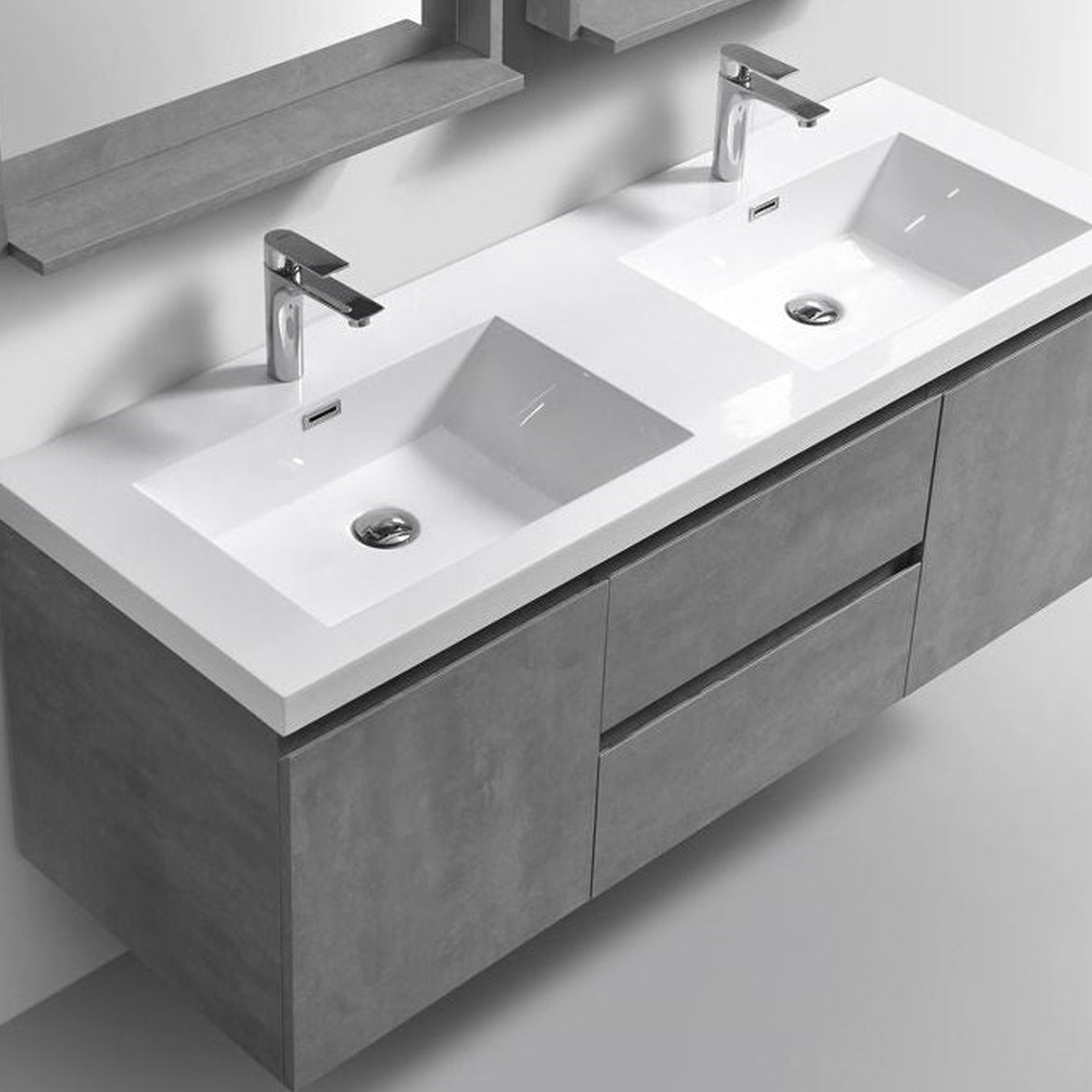 Boho Elegance 60&quot; Cement Gray Wall-Mounted Vanity With Double Reinforced White Acrylic Sinks