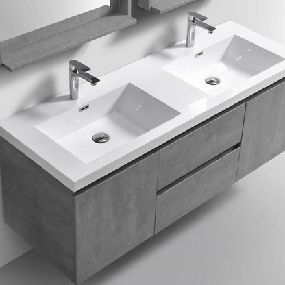 Boho Elegance 60&quot; Cement Gray Wall-Mounted Vanity With Double Reinforced White Acrylic Sinks
