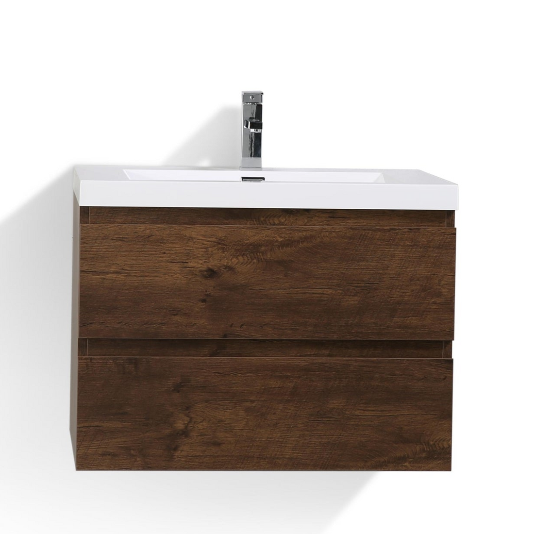 Boho Elegance 30&quot; Rosewood Wall-Mounted Vanity With Single Reinforced White Acrylic Sink