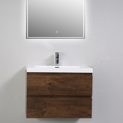 Boho Elegance 30&quot; Rosewood Wall-Mounted Vanity With Single Reinforced White Acrylic Sink