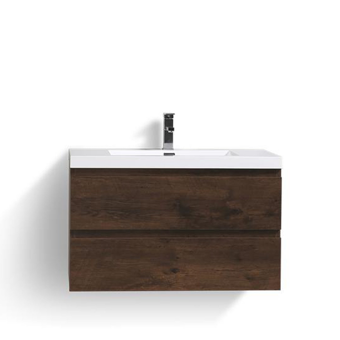 Boho Elegance 36&quot; Rosewood Wall-Mounted Vanity With Single Reinforced White Acrylic Sink