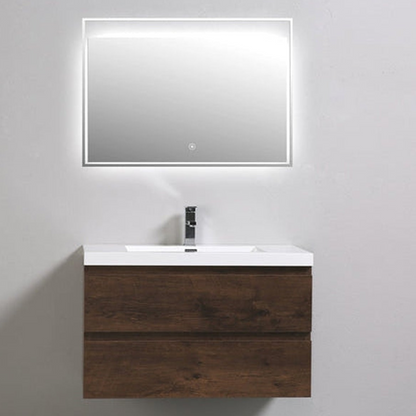 Boho Elegance 36&quot; Rosewood Wall-Mounted Vanity With Single Reinforced White Acrylic Sink
