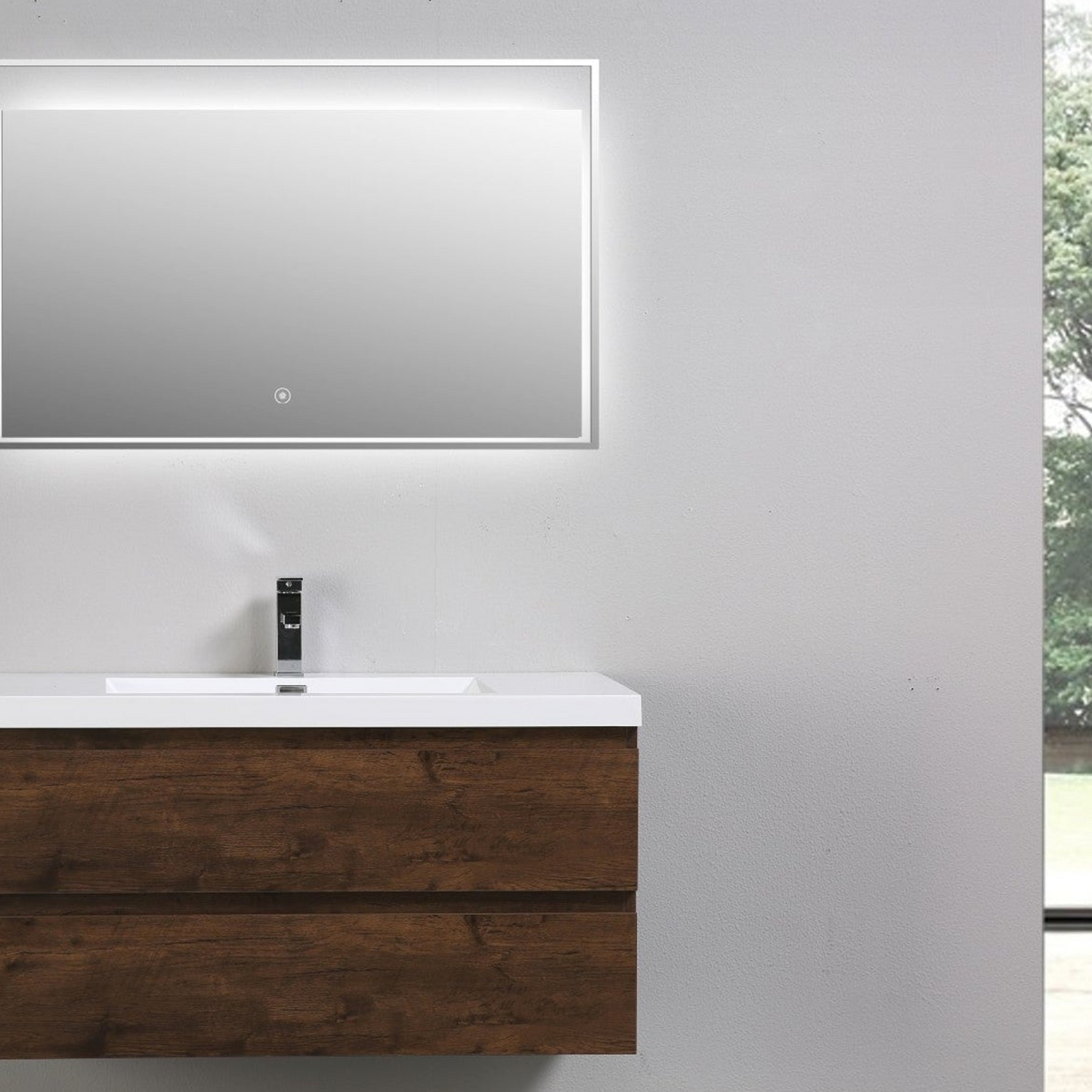 Boho Elegance 42&quot; Rosewood Wall-Mounted Vanity With Single Reinforced White Acrylic Sink