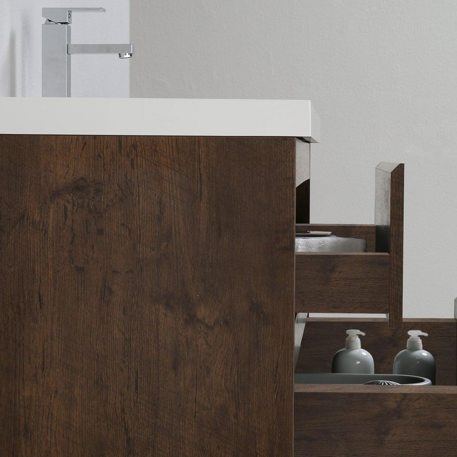 Boho Elegance 42&quot; Rosewood Wall-Mounted Vanity With Single Reinforced White Acrylic Sink