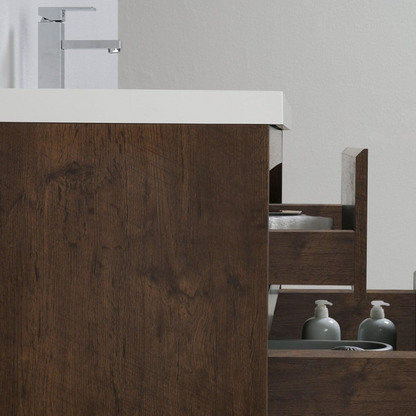 Boho Elegance 42&quot; Rosewood Wall-Mounted Vanity With Single Reinforced White Acrylic Sink