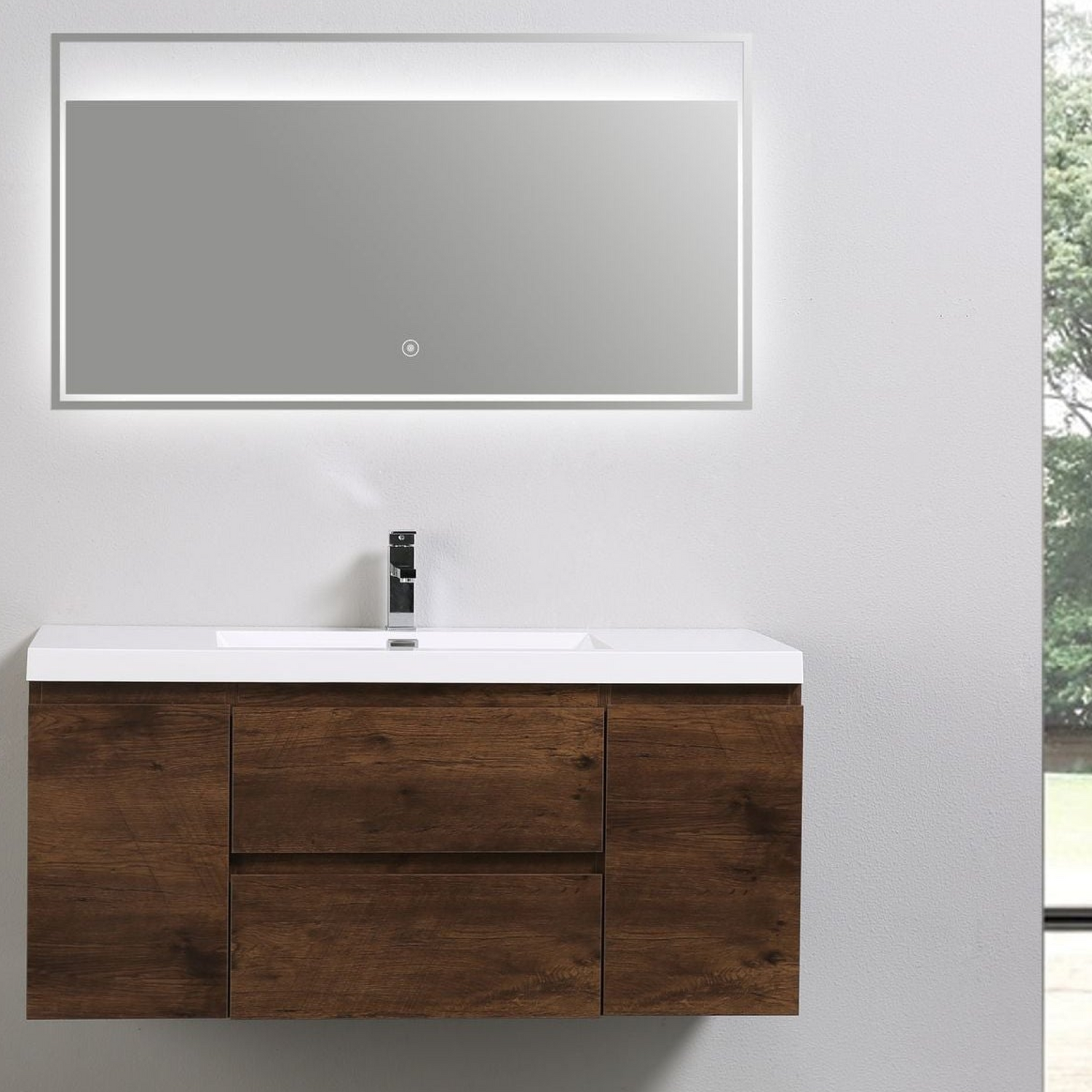 Boho Elegance 48&quot; Rosewood Wall-Mounted Vanity With Single Reinforced White Acrylic Sink