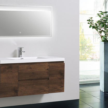 Boho Elegance 48&quot; Rosewood Wall-Mounted Vanity With Single Reinforced White Acrylic Sink