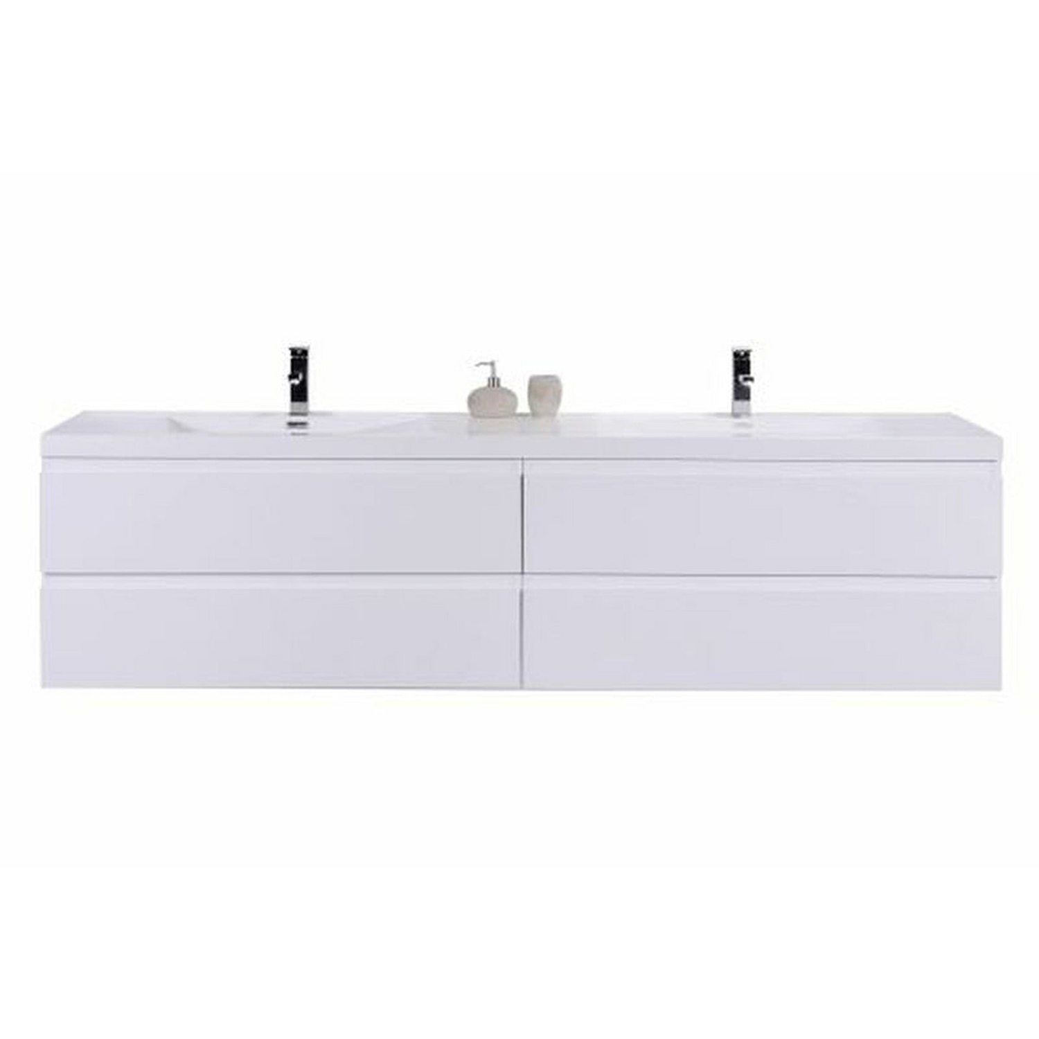Boho Elegance 72&quot; High Gloss White Wall-Mounted Vanity With Double Reinforced White Acrylic Sinks