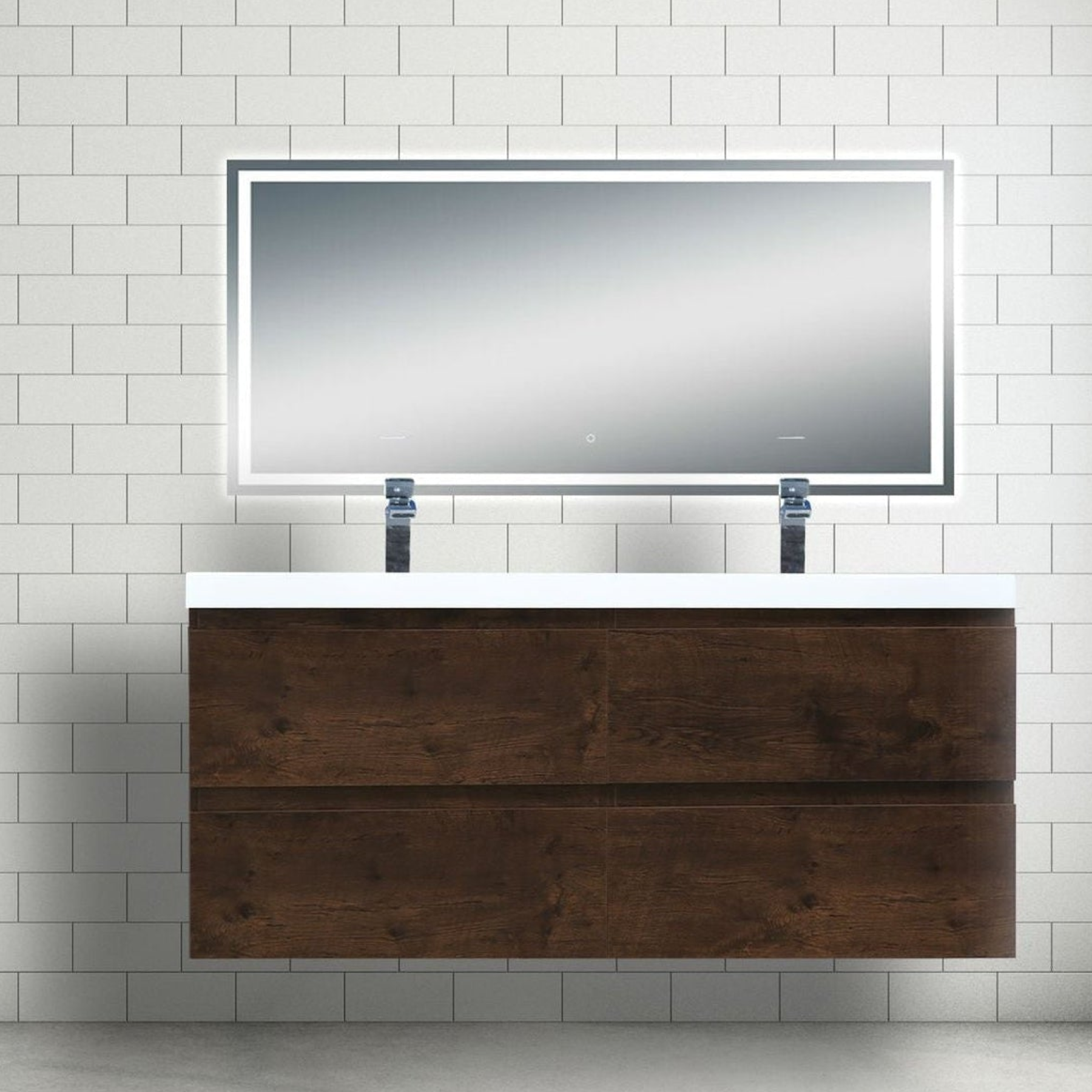 Boho Elegance 48&quot; Rosewood Wall-Mounted Vanity With Double Reinforced White Acrylic Sinks