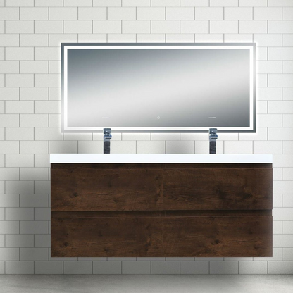 Boho Elegance 48&quot; Rosewood Wall-Mounted Vanity With Double Reinforced White Acrylic Sinks