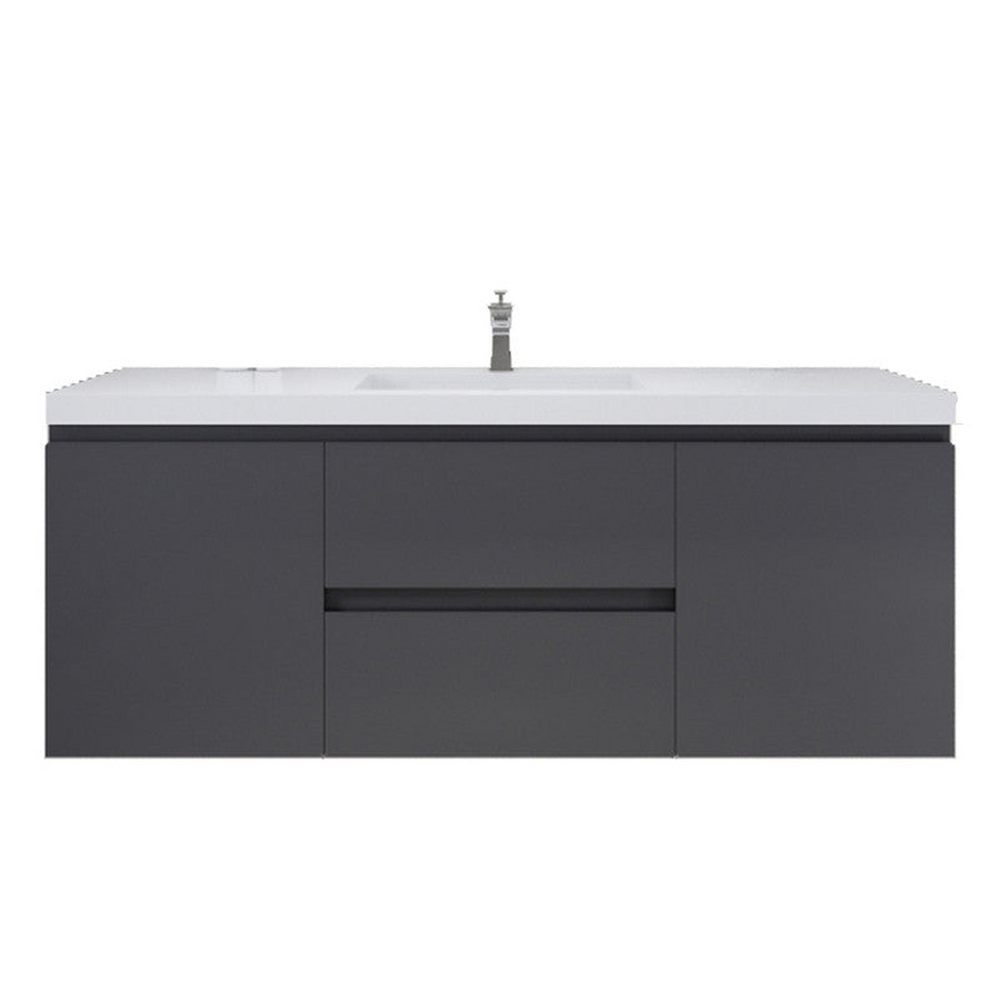 Boho Elegance 60&quot; High Gloss Gray Wall-Mounted Vanity With Single Reinforced White Acrylic Sink