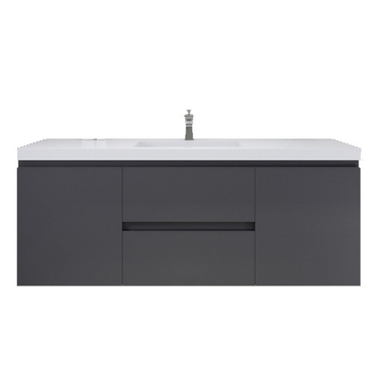 Boho Elegance 60&quot; High Gloss Gray Wall-Mounted Vanity With Single Reinforced White Acrylic Sink