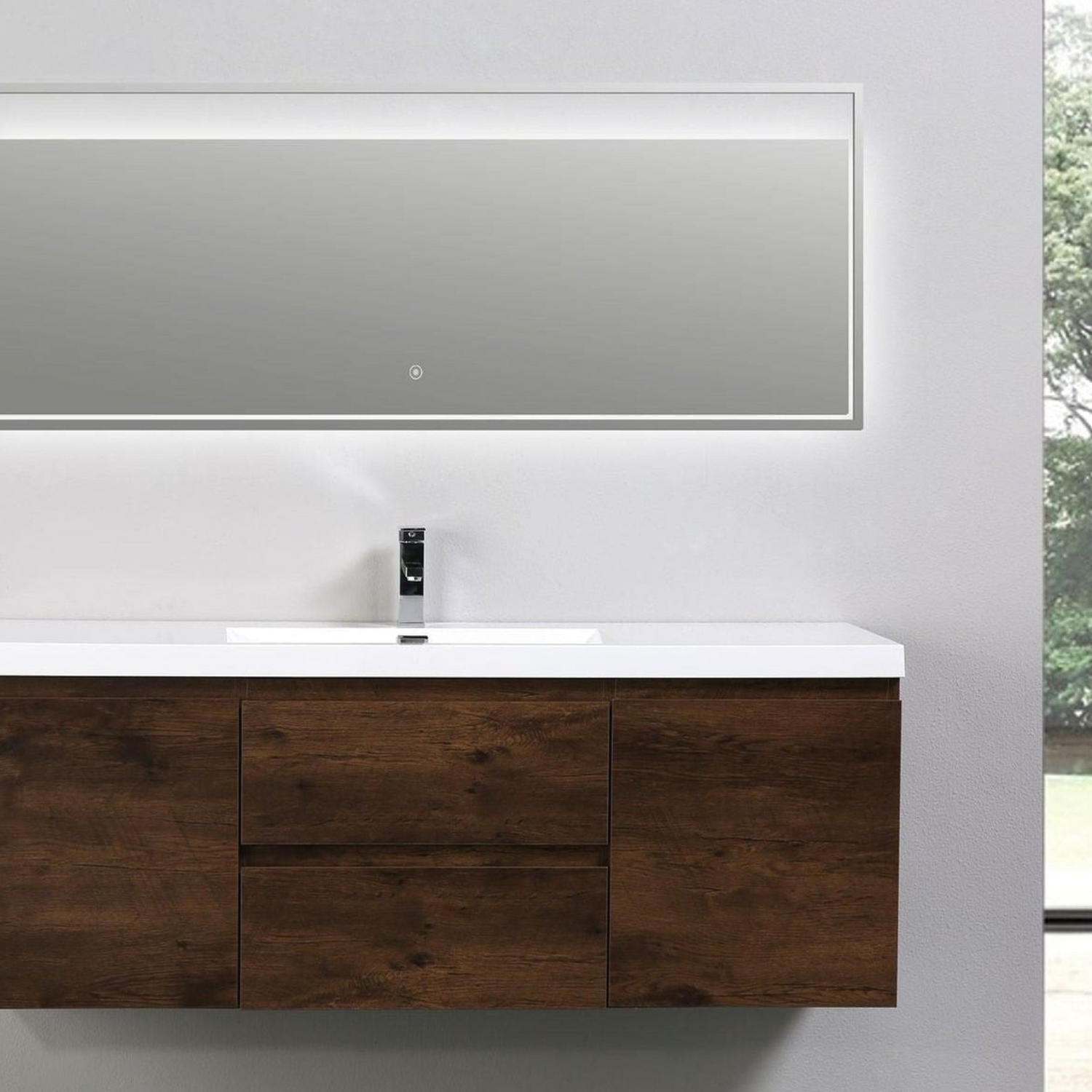 Boho Elegance 60&quot; Rosewood Wall-Mounted Vanity With Single Reinforced White Acrylic Sink
