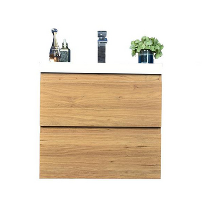 Boho Elegance 24&quot; Nature Oak Wall-Mounted Vanity With Single Reinforced White Acrylic Sink