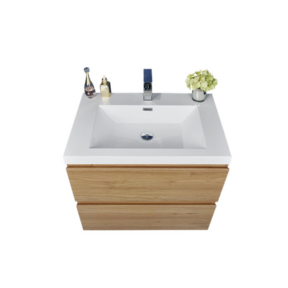 Boho Elegance 24&quot; Nature Oak Wall-Mounted Vanity With Single Reinforced White Acrylic Sink