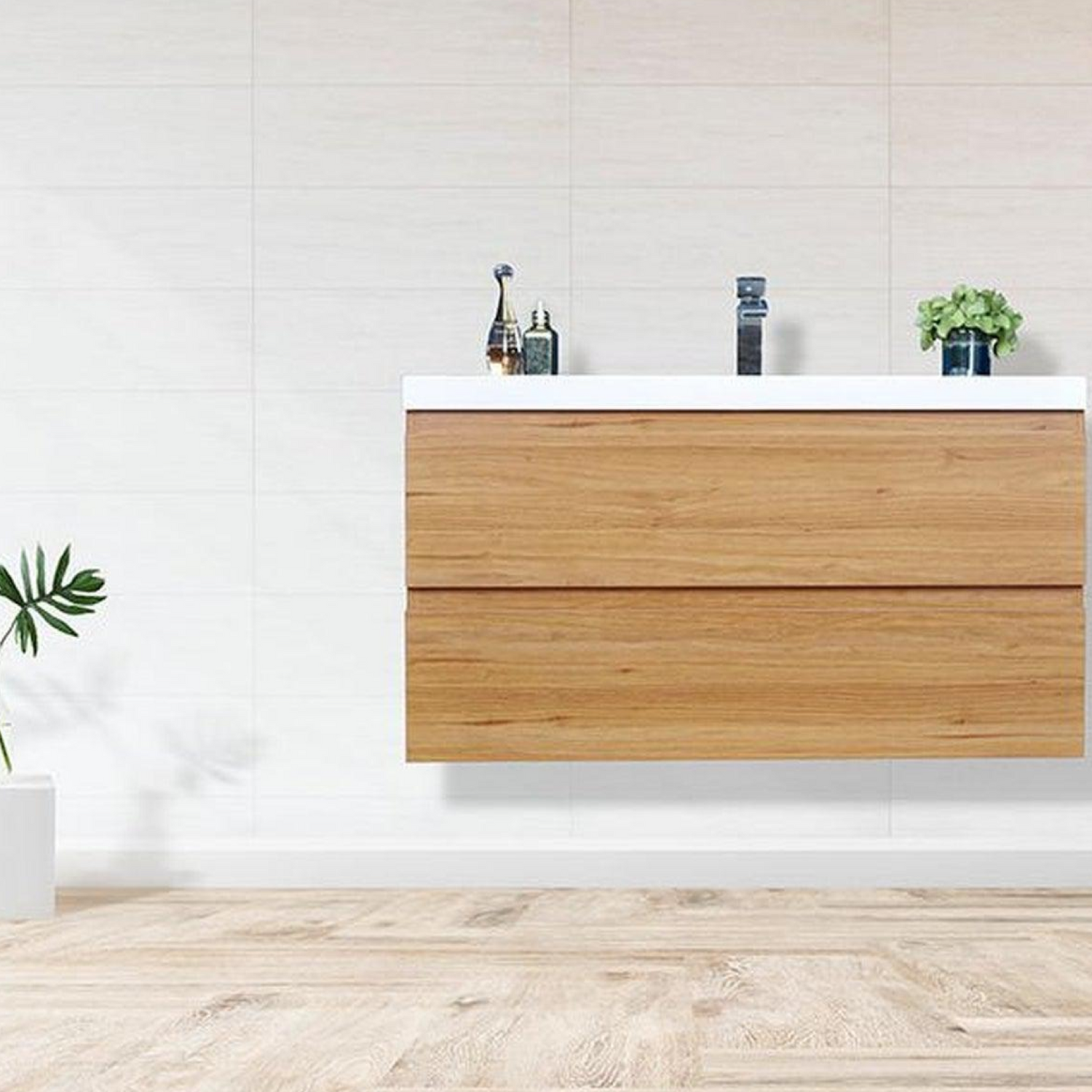 Boho Elegance 42&quot; Nature Oak Wall-Mounted Vanity With Single Reinforced White Acrylic Sink
