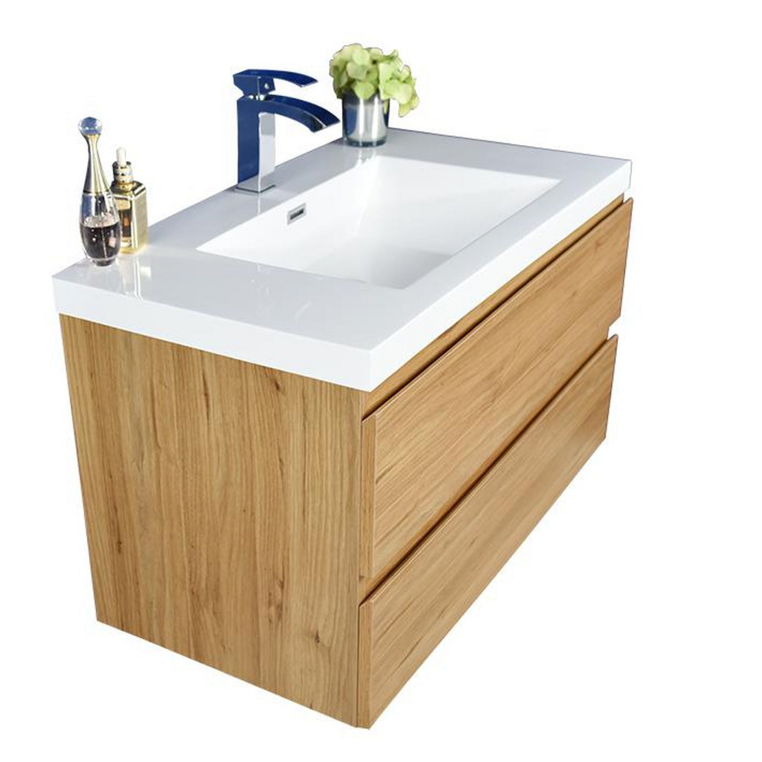 Boho Elegance 42&quot; Nature Oak Wall-Mounted Vanity With Single Reinforced White Acrylic Sink