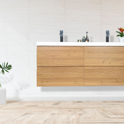 Boho Elegance 48&quot; Nature Oak Wall-Mounted Vanity With Double Reinforced White Acrylic Sinks