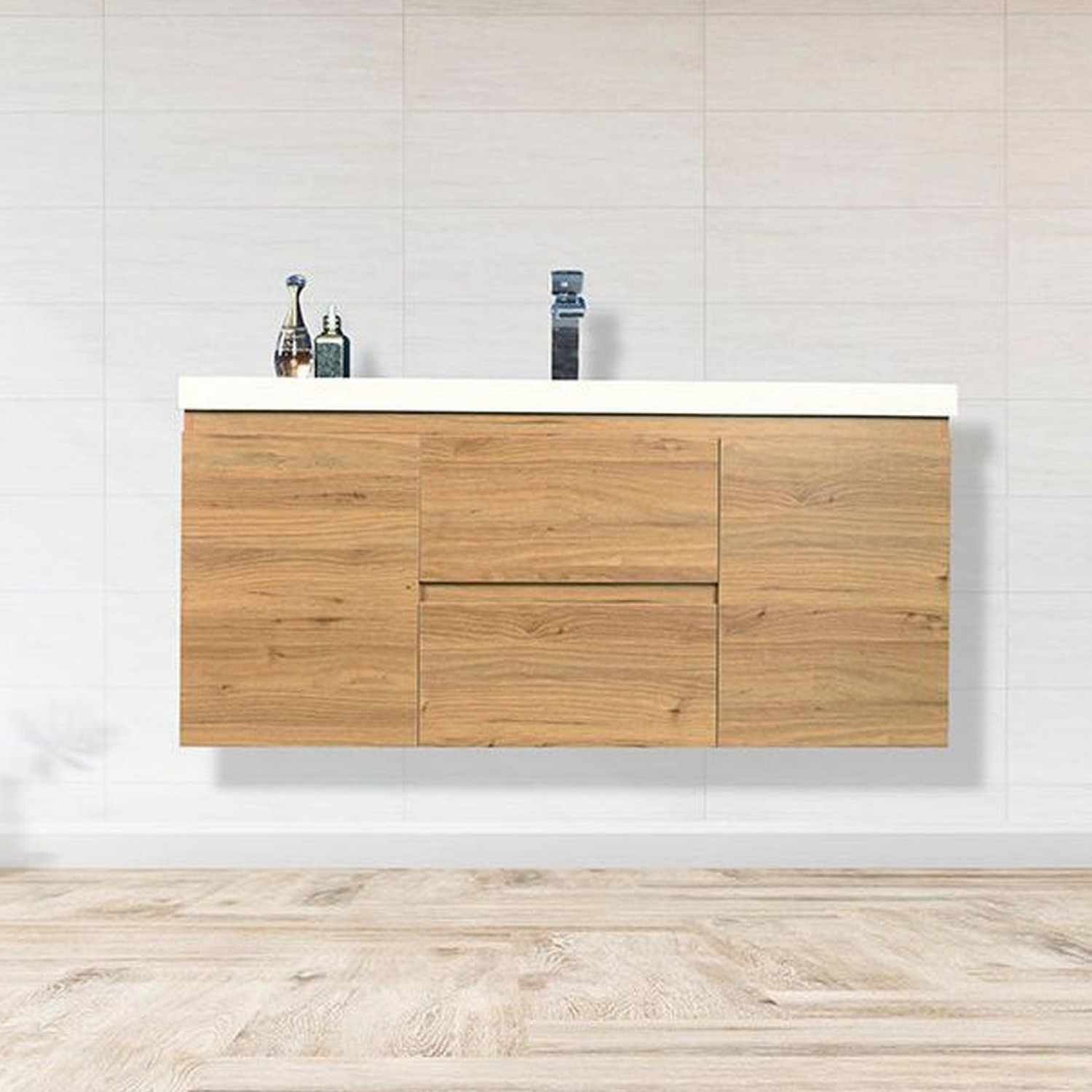 Boho Elegance 48&quot; Nature Oak Wall-Mounted Vanity With Single Reinforced White Acrylic Sink