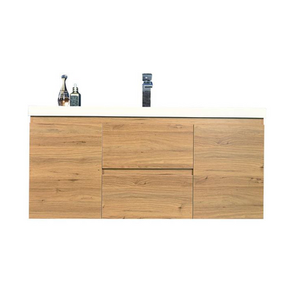 Boho Elegance 48&quot; Nature Oak Wall-Mounted Vanity With Single Reinforced White Acrylic Sink