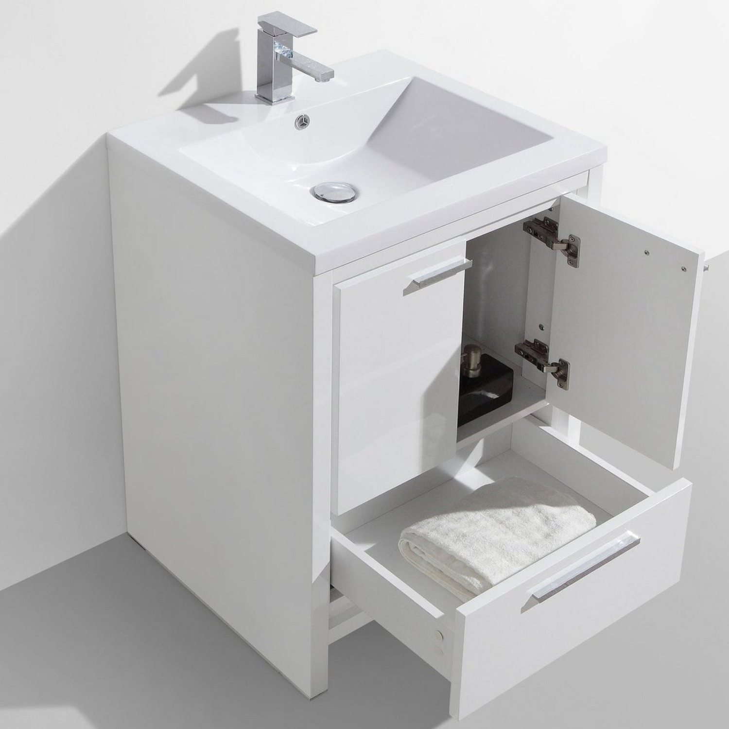 Amara 24&quot; High Gloss White Freestanding Vanity With Single Reinforced White Acrylic Sink