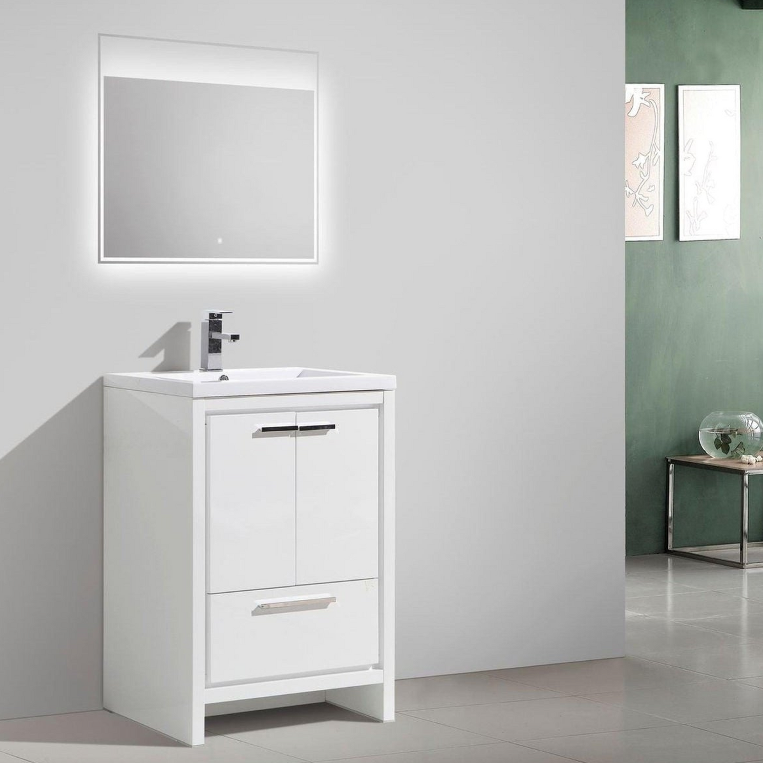 Amara 24&quot; High Gloss White Freestanding Vanity With Single Reinforced White Acrylic Sink
