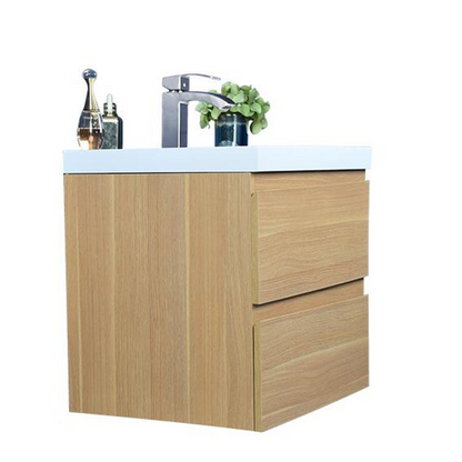 Boho Elegance 24&quot; White Oak Wall-Mounted Vanity With Single Reinforced White Acrylic Sink