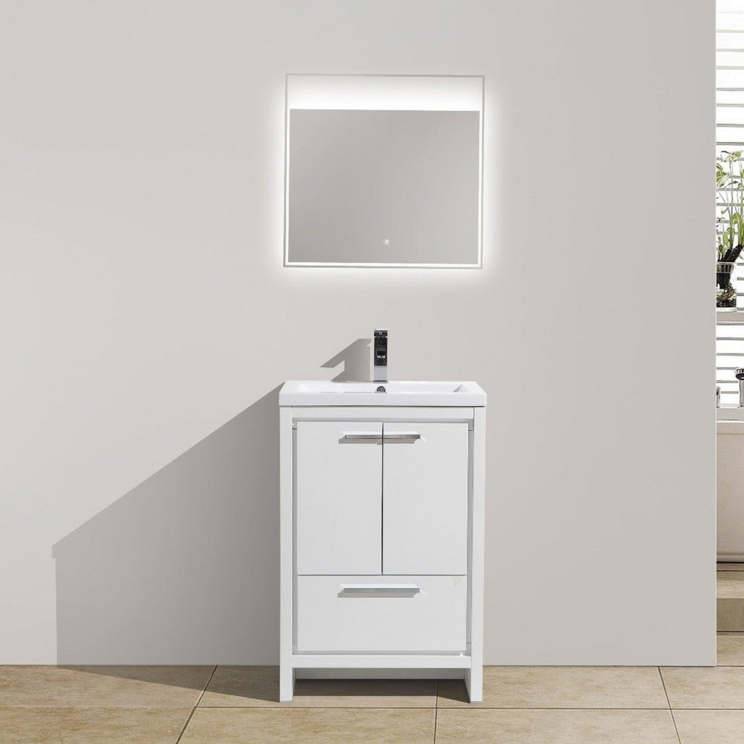 Amara 24&quot; High Gloss White Freestanding Vanity With Single Reinforced White Acrylic Sink