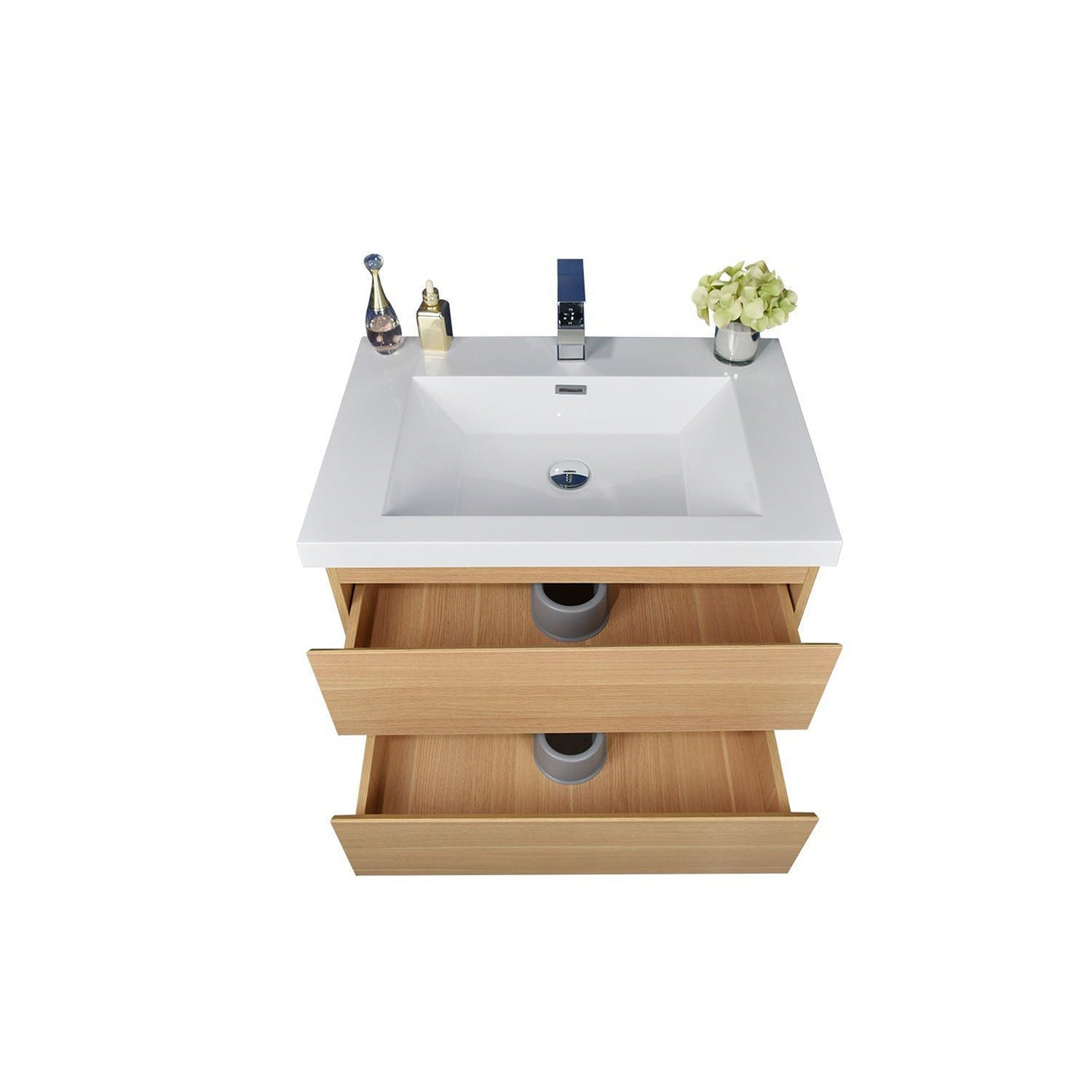 Boho Elegance 30&quot; White Oak Wall-Mounted Vanity With Single Reinforced White Acrylic Sink
