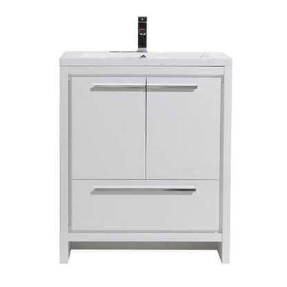 Amara 30&quot; High Gloss White Freestanding Vanity With Single Reinforced White Acrylic Sink