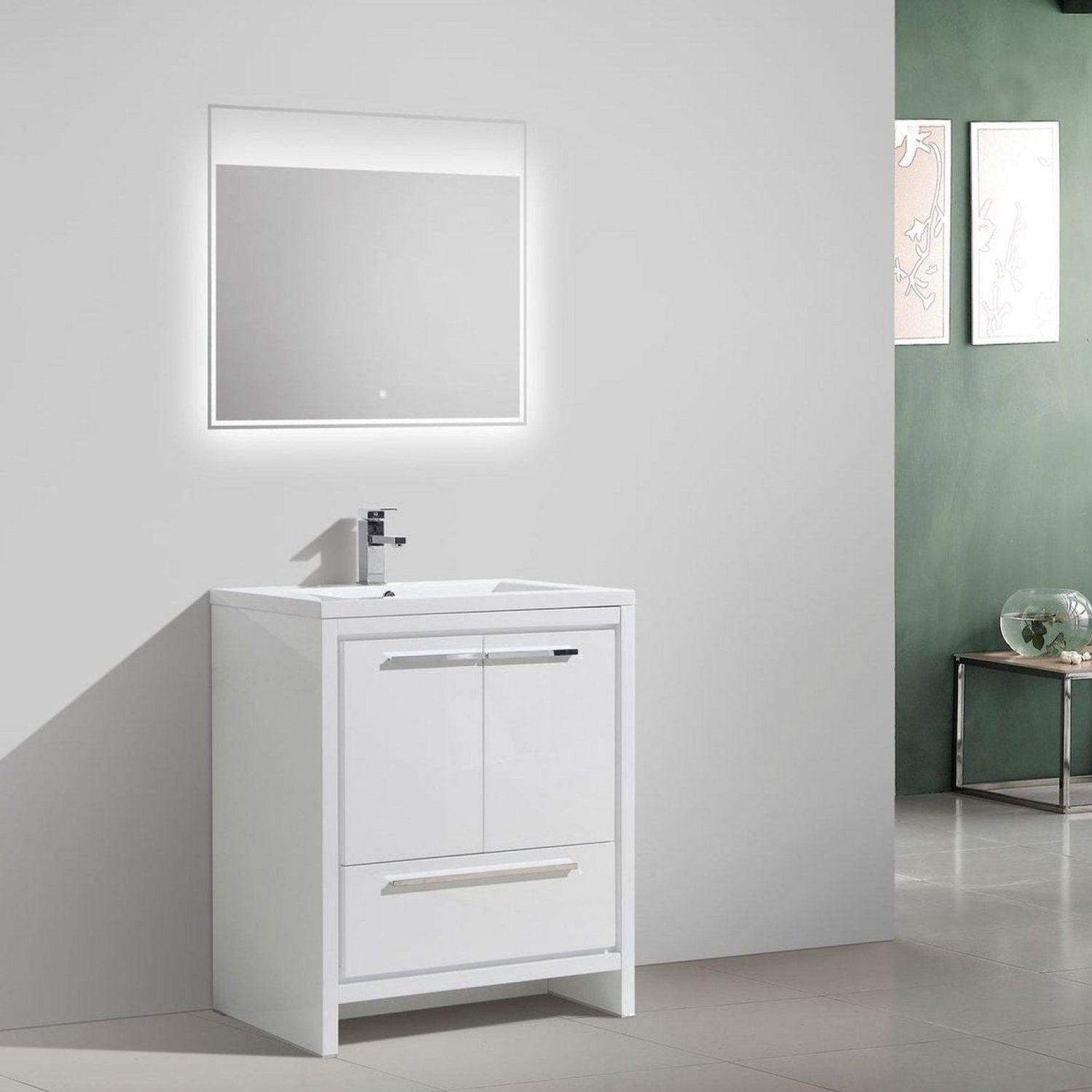 Amara 30&quot; High Gloss White Freestanding Vanity With Single Reinforced White Acrylic Sink
